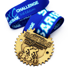 Medalla de deporte profesional barata del fabricante con forma de engranaje personalizada que camina medalla de premio cepillada